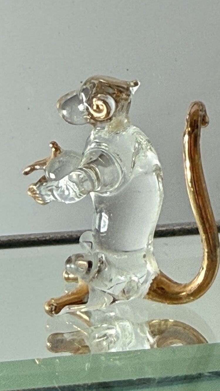 Vintage Handblown Monkey Crystal Small Collectable Figurine With Gold DeTail 2”